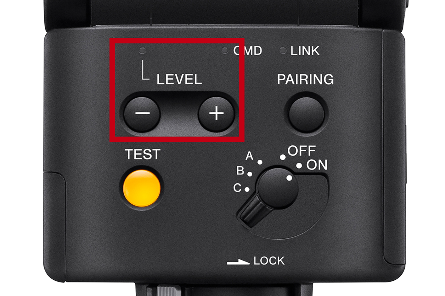 Close-up image of the product’s back with light output level buttons